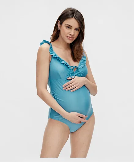 Mamalicious Ruffle Maternity Swimsuit - Blue