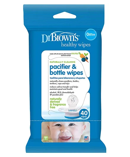 Dr Brown's Pacifier & Bottle Wipes Blue -  40 Wipes