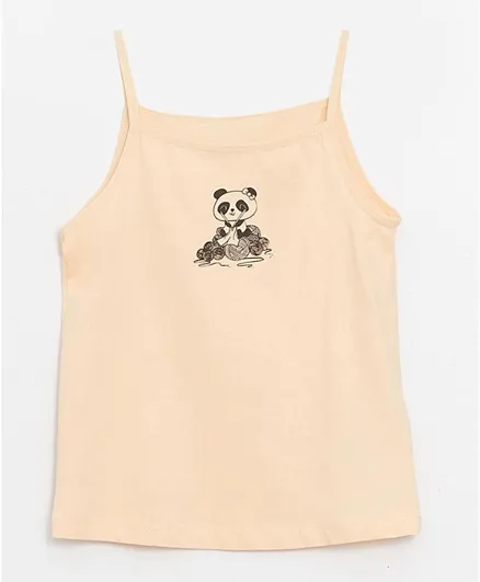 LC Waikiki Knitting Panda Print Singlet Neck Slip - Peach