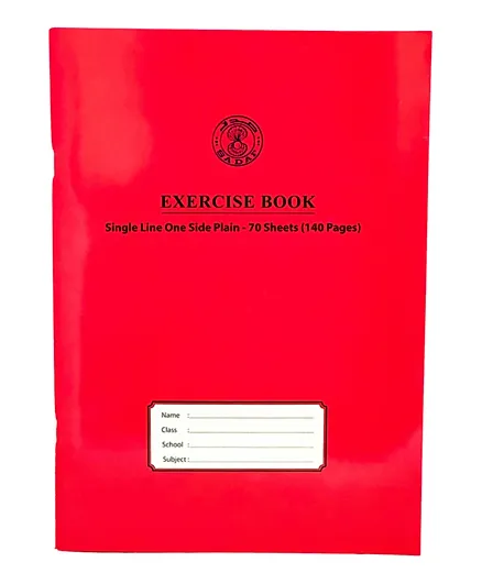 SADAF Single Line One Side Plain A4 Size Exercise Book - Red