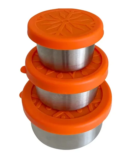 أوعية تنقلات من الستانلس ستيل والسيليكون برتقالي اللون بنمط الخيزران - مجموعة من 3