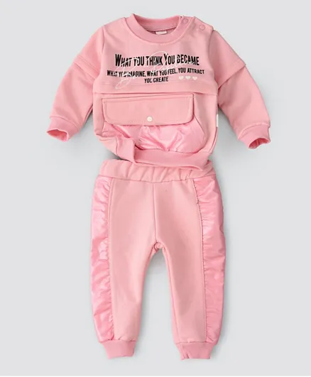 Babyqlo 2Pc Quote Printed Winter PJ Set - Pink