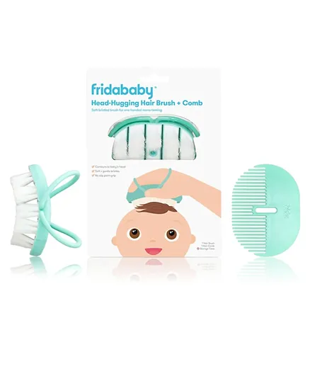 FridaBaby Baby Head Hugging Hairbrush + Styling Comb Set - Blue & White