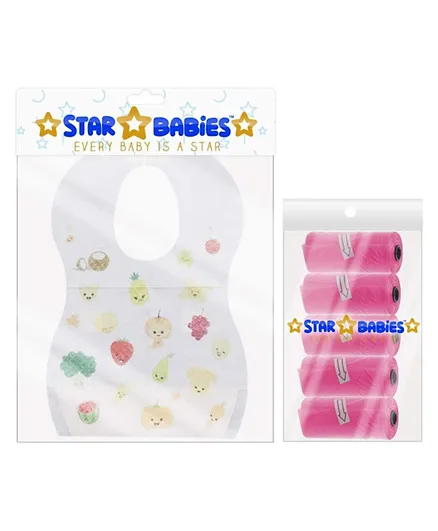 Star Babies Disposable Bibs Pack of 10 + Scented Bag Pack of 5 - Pink