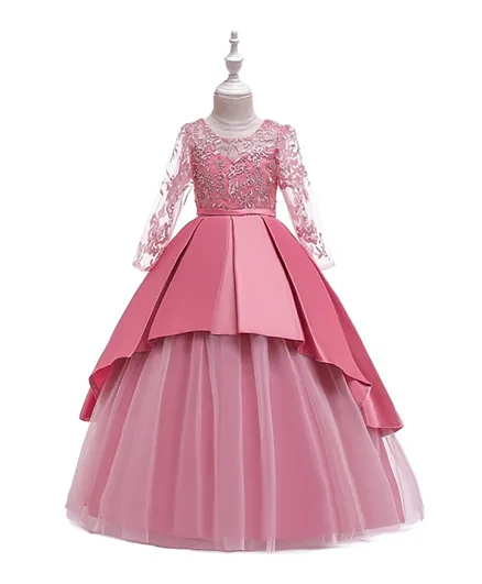 DDANIELA Lace Sleeve Maxi Party Dress - Pink