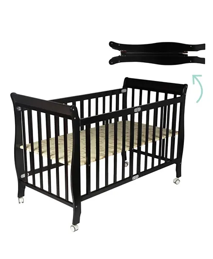 سرير أطفال خشبي قابل للطي من مون مع 3 مستويات لضبط الارتفاع - بني غامق