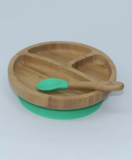 Mori Mori Round Bamboo Plate With Spoon - Green