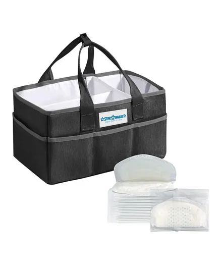 Star Babies Diaper Caddy With Disposable Breast Pads - Black