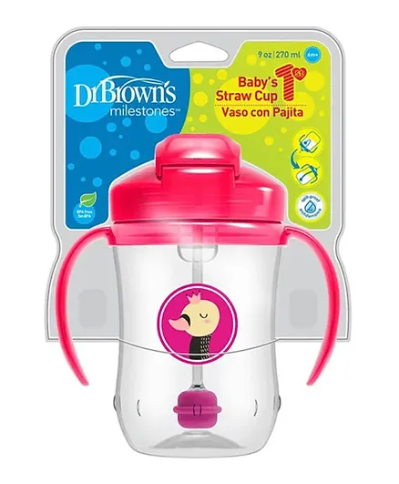 Dr. Brown's Baby's First Straw Cup with Handles Pink - 270 ml
