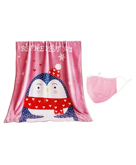 Star Babies Kids Plush Blanket With Cotton Reusable Washable Mask - Pink