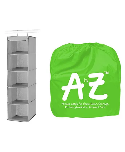 A to Z 5 Section Hanging Closet Organizer, Grey - Space-Saving Shelves for Clothes & Nursery Linens