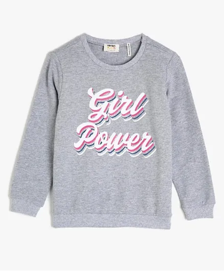 KOTON Girl Power Graphic Sweatshirt - Grey