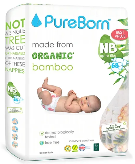 PureBorn Nappies New Born Value Pack Tropic - 68 Pieces