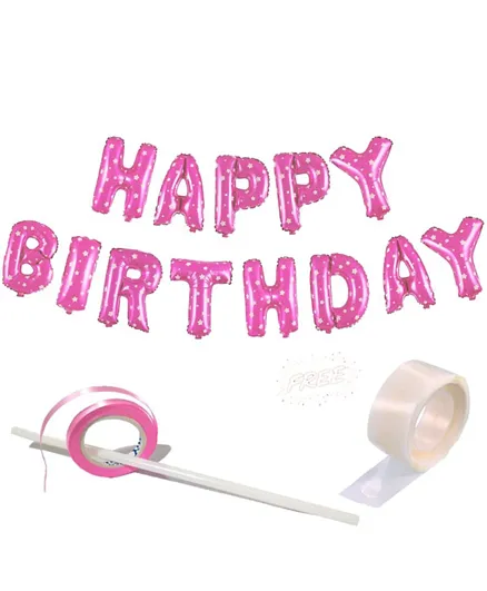 Party Propz Combo Pink Happy Birthday Foil Banner with Glue dot for Girls - Pack of 2