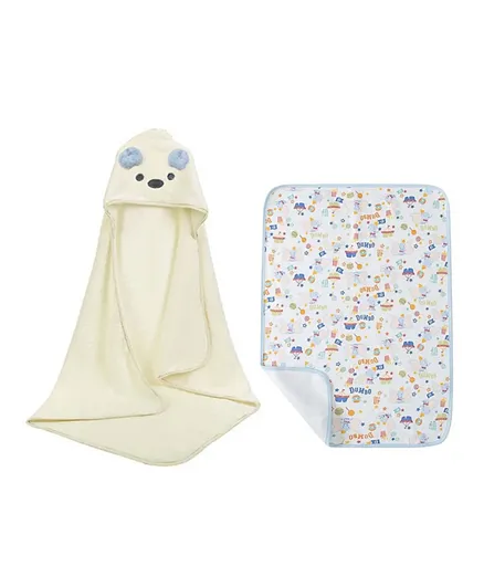 Star Babies Microfiber White Hooded Towel + Reusable Changing Mat Blue