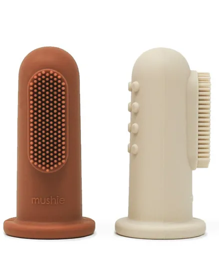 Mushie Finger Toothbrush - Clay and Shifting Sand