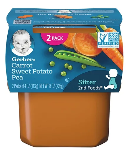 Gerber 2Nd Foods Carrot Sweet Potato Pea Puree Mp8 Pack of 2 - 113g Each