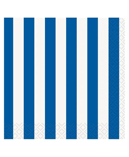 Unique Royal Blue Striped Beverage Napkins - Pack of 16