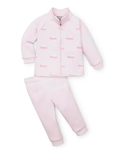 PUMA Minicats All Over Printed SweatJacket with Joggers Set - Pink