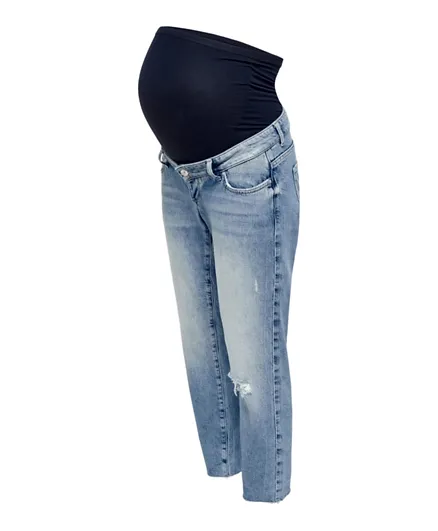 Only Maternity Mama Olmemily Life Hw Crop Straight Fit Jeans - Blue