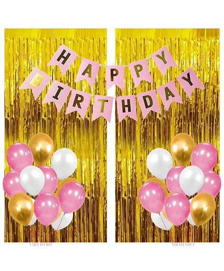 Party Propz Pink Golden and White Birthday Balloons Combo - Pack of 33