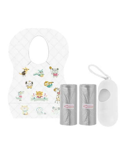 Star Babies Combo Pack Disposable Bibs 5 Pieces + Scented Bag 2 Pieces + Dispenser - Grey