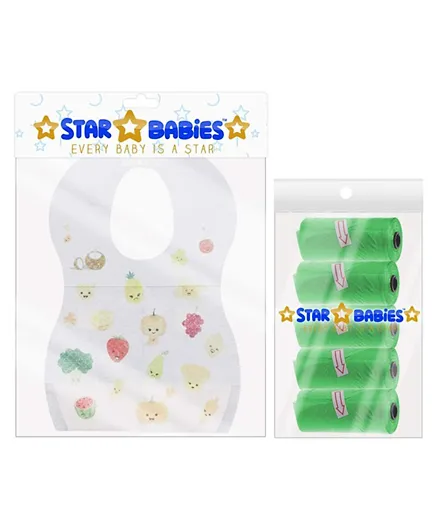 Star Babies Disposable Bibs Pack of 10 + Scented Bag Pack of 5 - Green & White