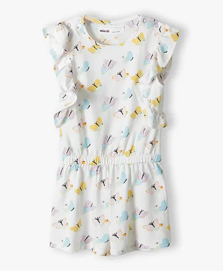 Minoti Butterfly Printed Frilled Sleeves Jumpsuit - White