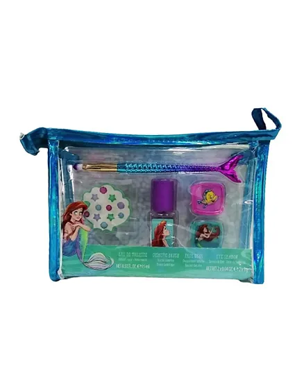 Disney Mermaid EDT + Cosmetic Brush + Face Gems + Eye Shadow + Toiletry Bag Set
