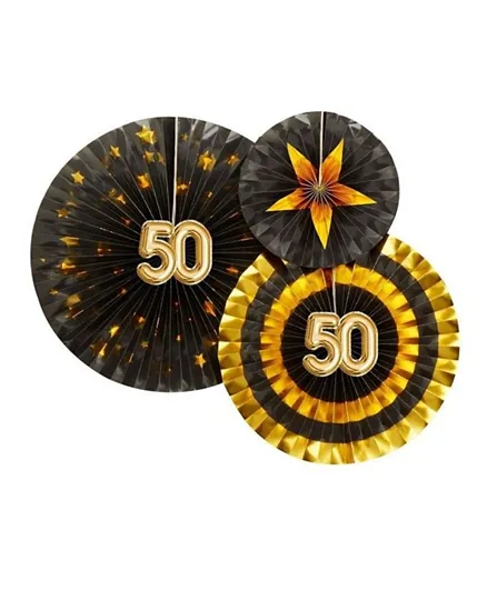 Glitz & Glamour Pinwheels 50th Birthday Black & Gold - 3 Pieces