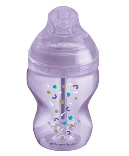 Tommee Tippee Anti-Colic Slow-Flow Baby Bottle with Unique Anti-Colic Venting System Purple - 260mL