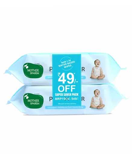 Mother Sparsh Water Wipes Pack Of 2  - 144 Pieces