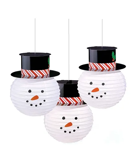 Amscan Round Snowmen Lanterns With Hats - 3 Pieces
