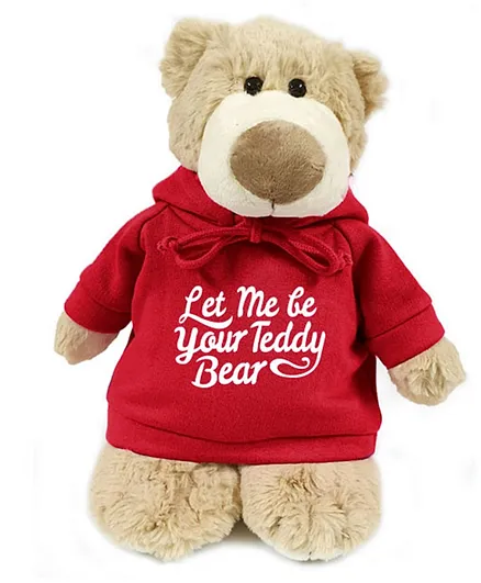 كارافان - دب مع عبارة Let Me be Your Teddy Bear” “ مطبوعة على هودي أحمر - 28 سم