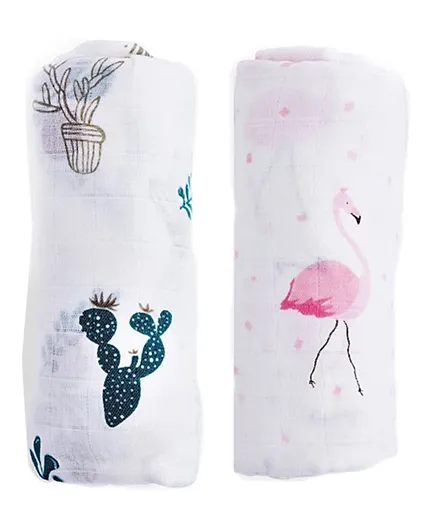 Anvi Baby Organic Bamboo Swaddle Pack of 2 - Flamingo and Cactus