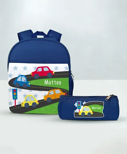 Essmak Beep Beep Personalized Backpack and Pencil Pouch Blue - 11 Inches