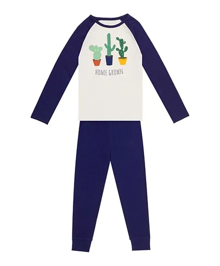 GreenTreat Organic Cotton Cactus Graphic Pyjama Set - Blue/White