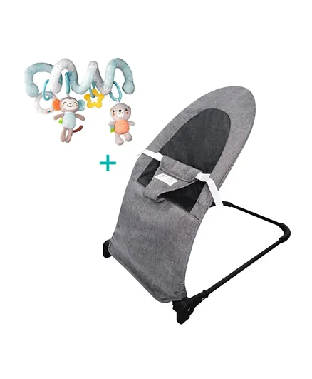 Moon Baby Bouncer + Jungle Friends Activity Spiral Toy -  Grey