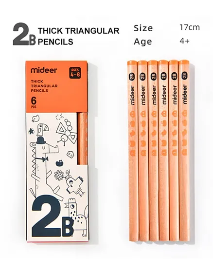 Mideer Triangular Pencil 2B - 6 Pieces