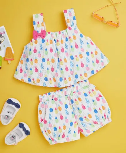 Smart Baby All Over Pineapple Printed Crop Top With Shorts/Co-ord Set - Multi Color
