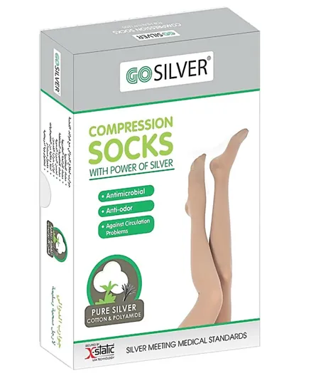 Go Silver Over Knee High Compression Socks Open Toe Flesh - Beige