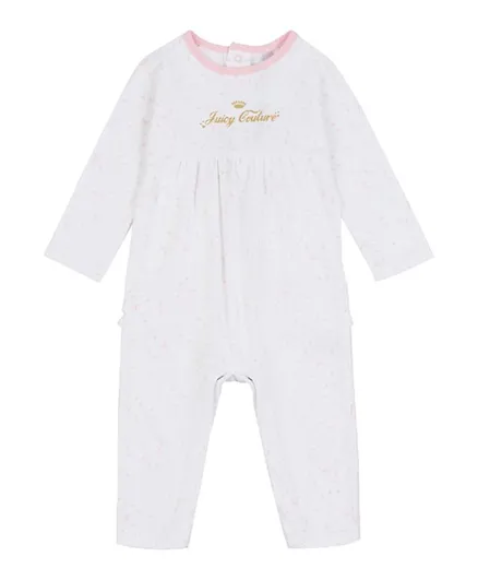 Juicy Couture Cotton All Over Printed & Crown Graphic Romper - Cream