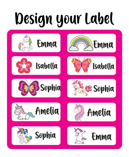 Twinkle Hands Personalized Waterproof Labels Pink Unicorn - 30 Pieces