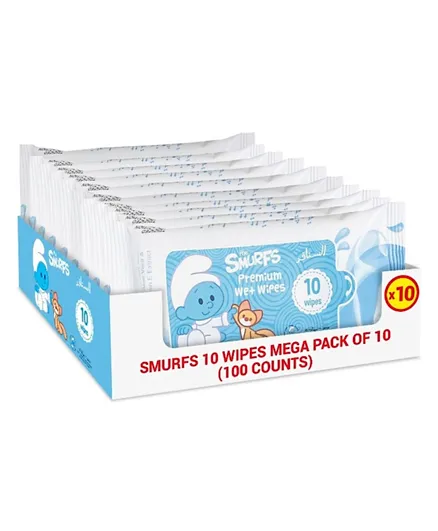 Smurfs  Wipes Mega Pack of 10 Blue - 100 Pieces
