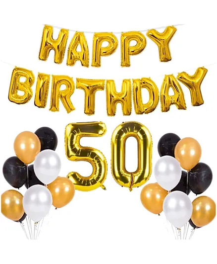 Party Propz Happy Birthday Foil Letter Balloons and 50 Number Golden Balloon and Black and Gold and White Latex Balloons 51 Pieces