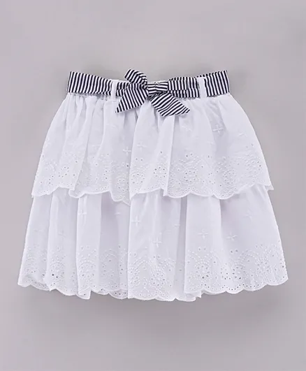 Minoti Tiered Skirt With Belt - White