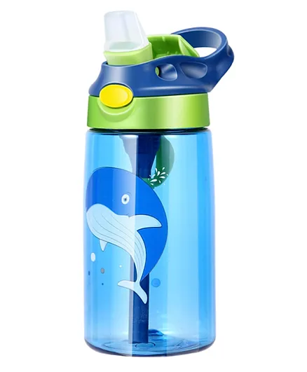 بونجور - زجاجة ماء للأطفال مع ماصة الحوت الأزرق  - 400 مل