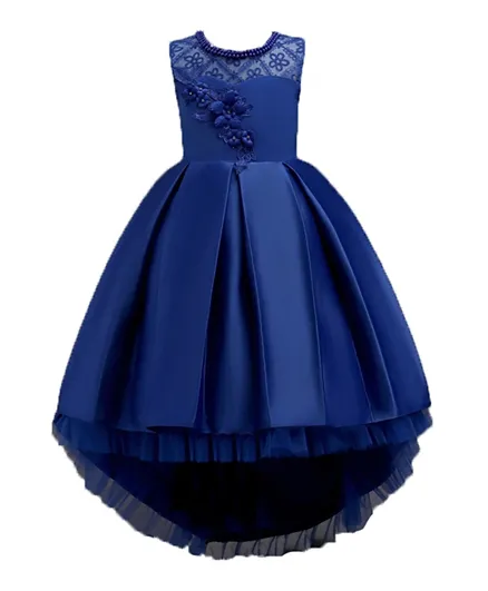 فستان دي دانيلا بذيل طويل ونقوش الزهور - أزرق
