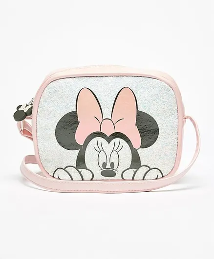 Disney Minnie Mouse Print Crossbody Bag with Zip Closure - Pink