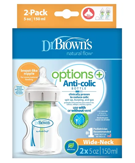 Dr Browns PP Wide Neck Options Plus Feeding Bottle Pack of 2 - 150 ml Each